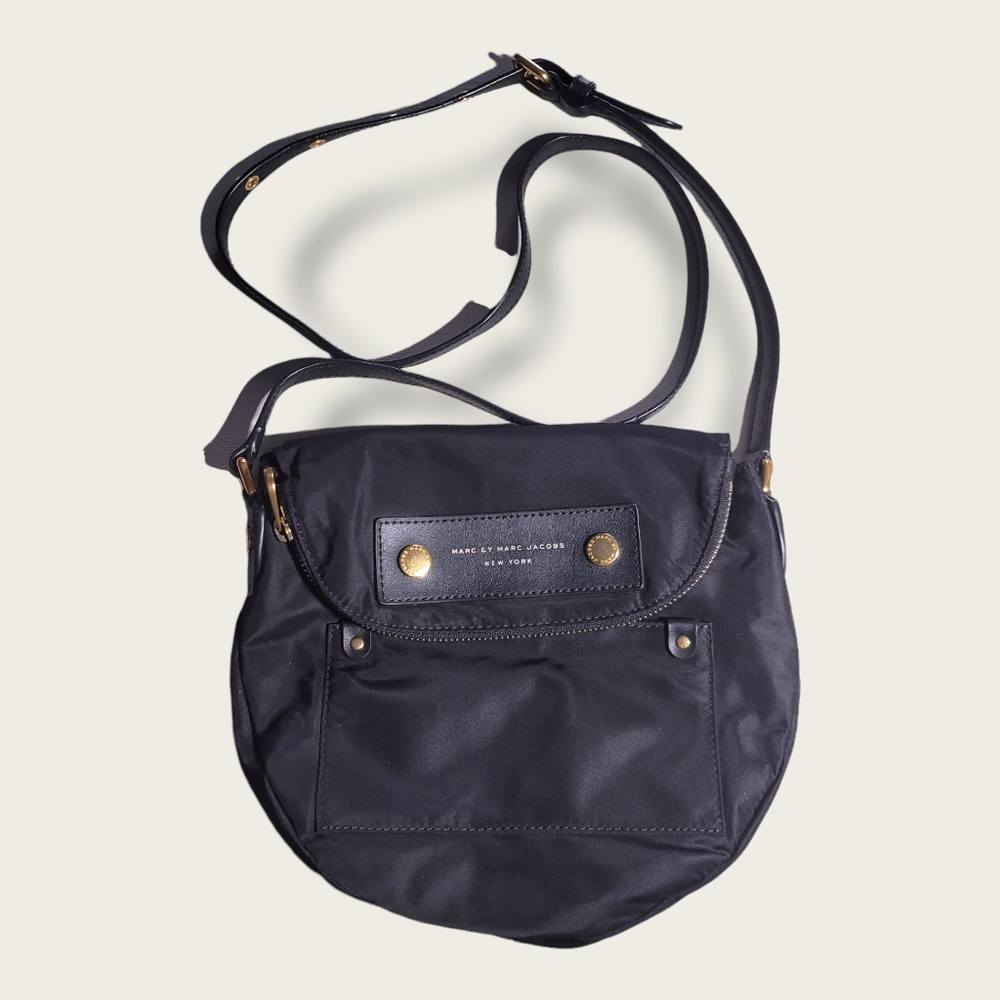 Marc by Marc Jacobs Nylon Sadle Crossbody Handbag Black and Gold